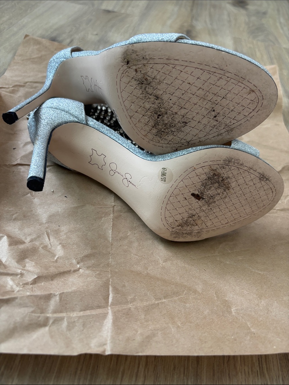 Jessica Simpson Silver Glitter Fringe Ankle-Strap Heels - Picture 3 of 3
